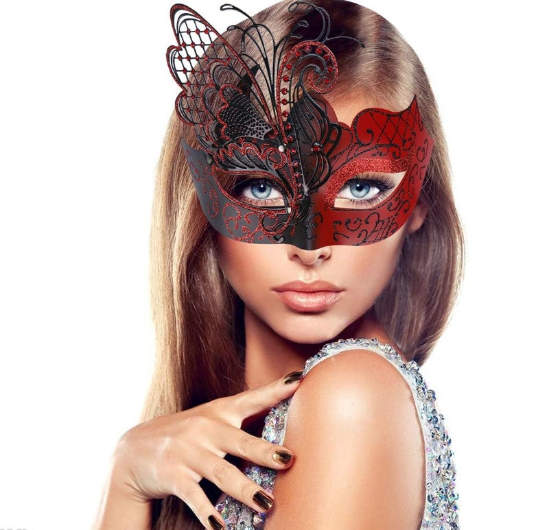 Coddsmz Mysterious Venetian Butterfly Lady Masquerade Halloween Party Mask (Black&red) - Image 2